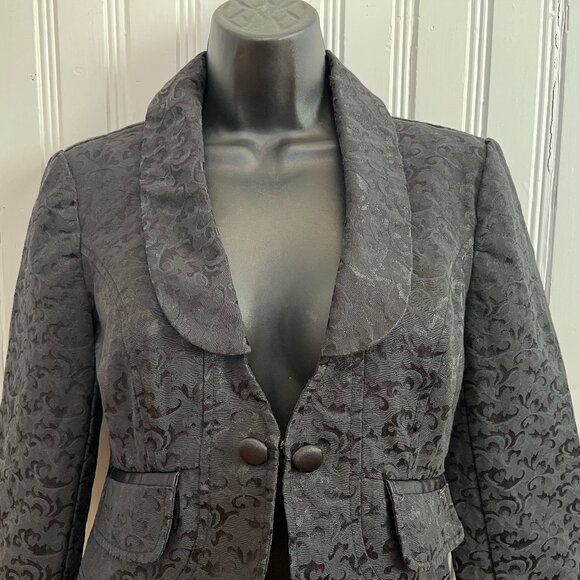 DKNY Jeans Black Damask Shawl Collar 3/4 Sleeve Blazer, Size Small - Picture 2 of 15